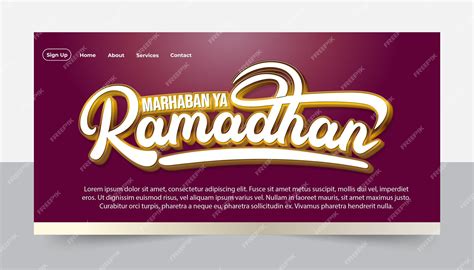 Marhaban Ya Ramadhan 레터링 디자인의 인사말 텍스트 프리미엄 벡터