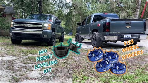 07 13 Chevy Silverdao 3 Inch Leveling Kit With 2 Inch Hub Centric Wheel Spacers Install Youtube