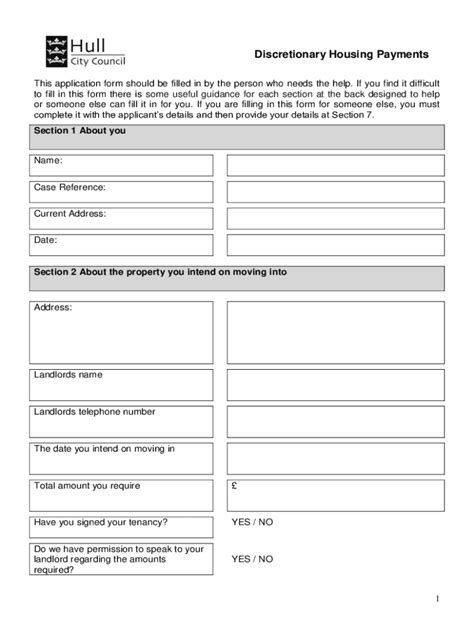 Fillable Online Fillable Discretionary Housing Payment Application Form