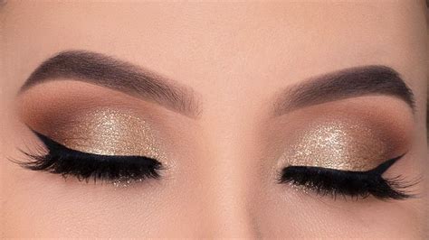 Classic Golden Glitter Eye Makeup Tutorial Holiday Eye Look Youtube