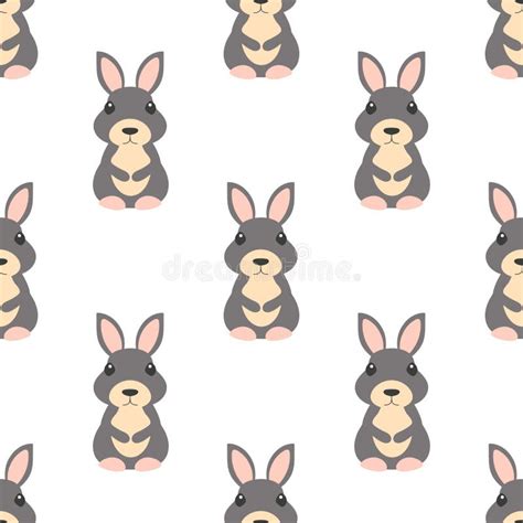 Seamless Pattern With Rabbit In Flat Style Stock Vector Illustration