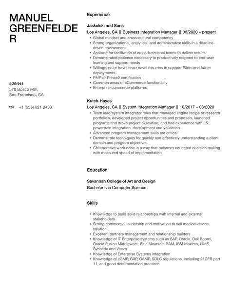 Integration Manager Resume Samples | Velvet Jobs