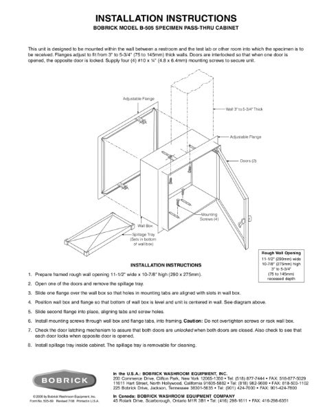 Recessed Specimen Pass Thru Cabinet B 505 Bobrick Washroom Equipment Ltd Nbs Bim Library