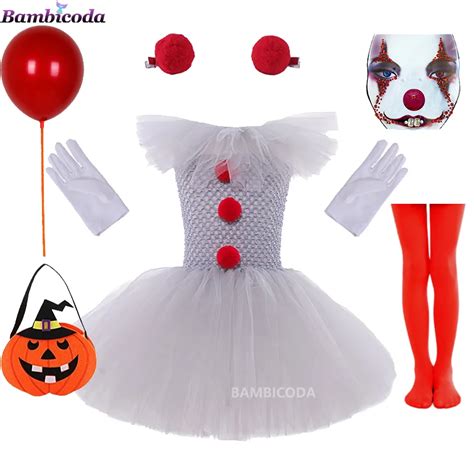 Gray Joker Girls Halloween Costume Tutu Dress Creepy Clown Kids