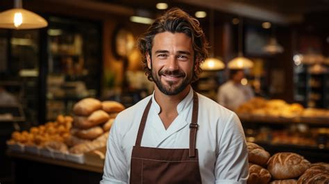 Premium Ai Image Confident Baker Smiles Beside Freshly Baked