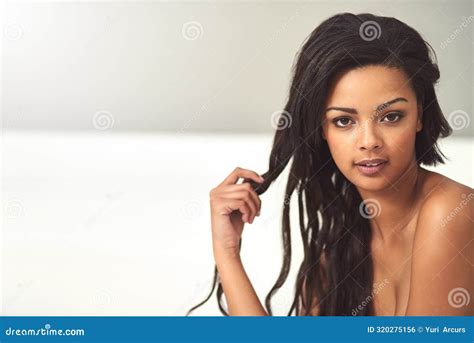 Woman Portrait For Sensual And Face Naked In Bedroom Or Smile And Natural Makeup Glow For