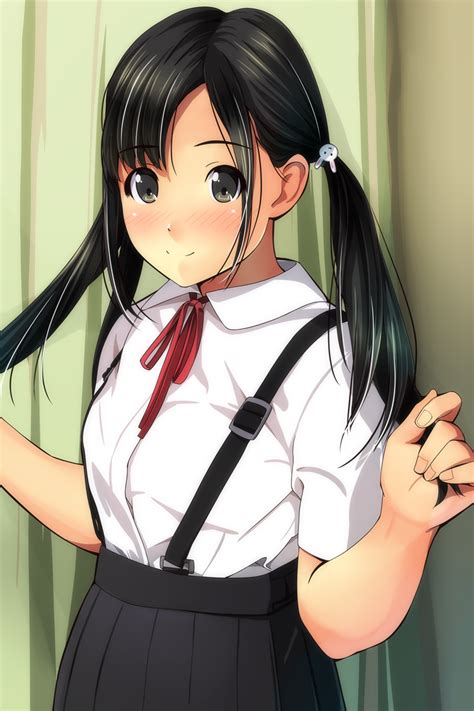 The Big Imageboard Tbib Bangs Black Eyes Black Hair Black Skirt Blush Breasts Bunny Hair