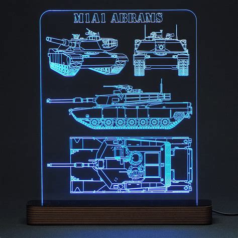 Abajur Led Acrílico Gravado a Laser Tanque A1M1 Abrams Elo7