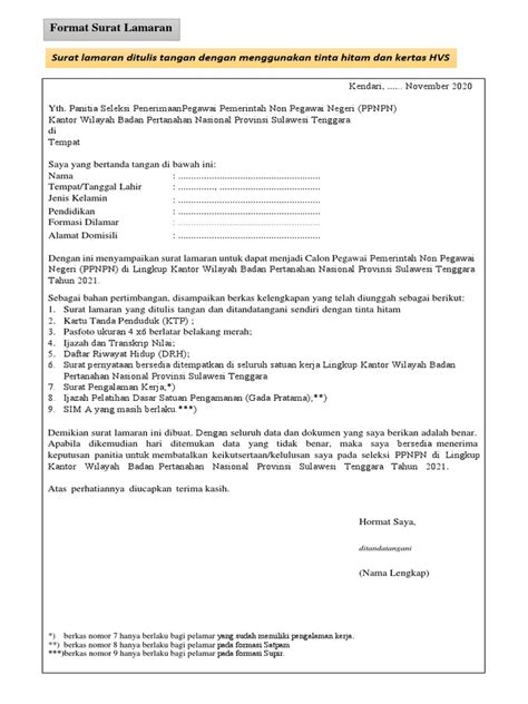 surat lamaran ppnpn bpn  koleksi gambar
