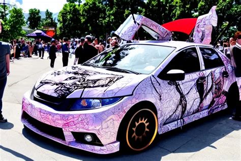 Mark Zuckerberg And His Anime Wrapped Honda Civic At A Stable Diffusion