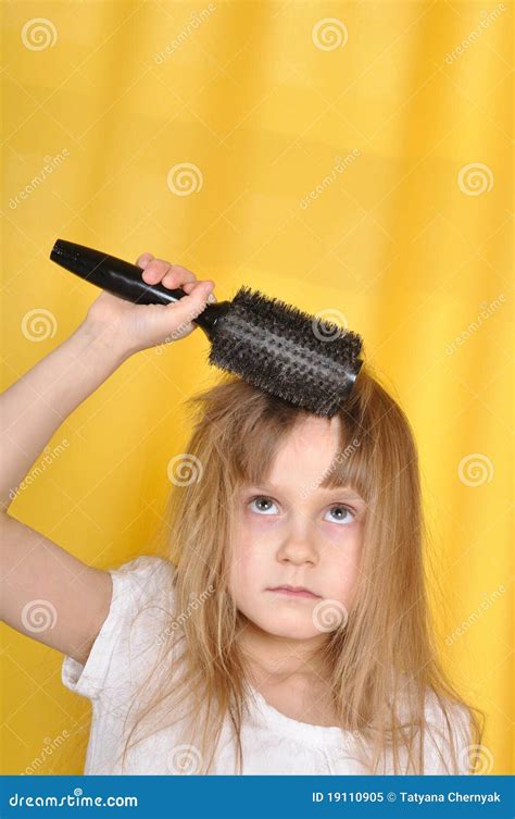 Girl Treying To Brush Her Hair Stock Image Image Of Headshot Brush