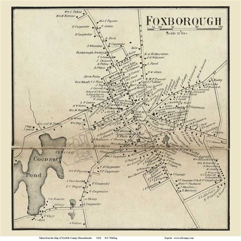 Foxborough Village Massachusetts 1858 Old Town Map Custom Print