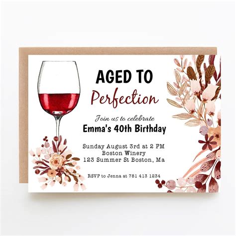 Printable Editable Aged To Perfection Red Wine Birthday Party