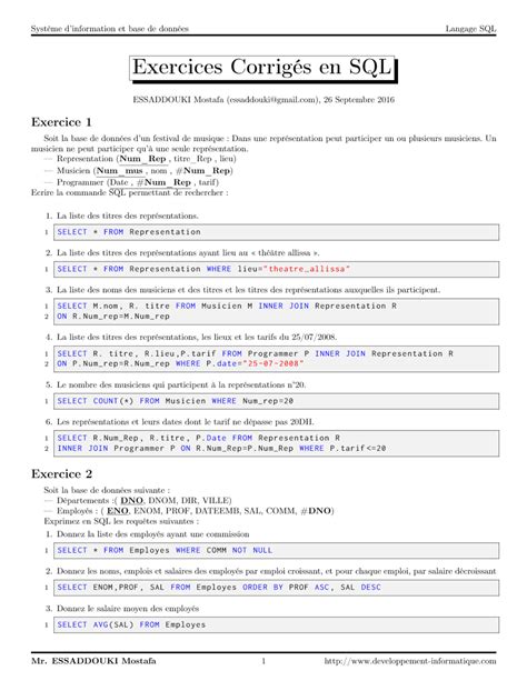 Solution Exercices Sql Corriges Studypool