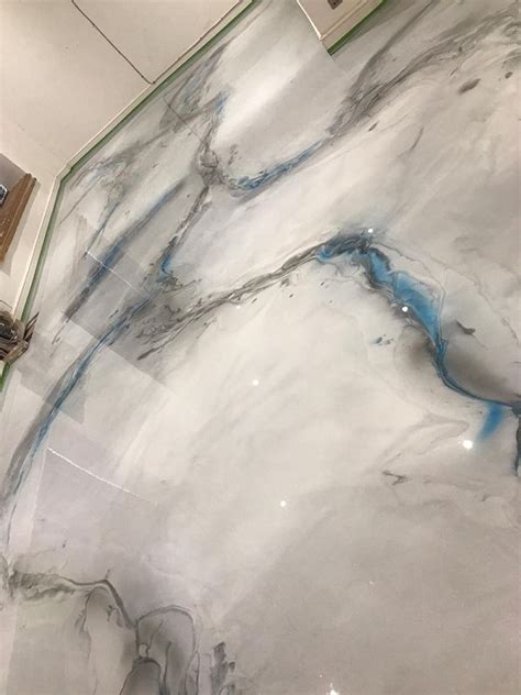 Blue Grey White Marble Epoxy Resin Flooring Kitchen Bathroom