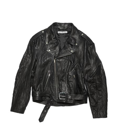 Acne Studios Crinkled Leather Biker Jacket Black Beamhill