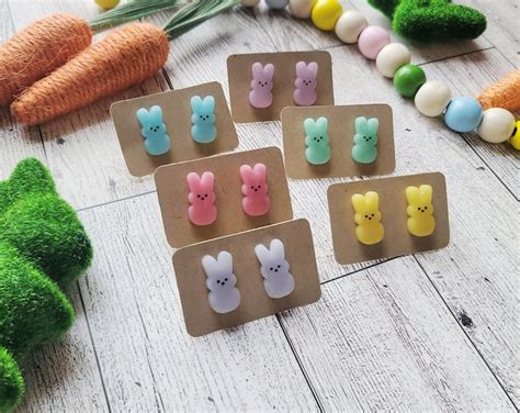 Marshmellow Easter Peeps Stud Earrings Marshmallow Bunny Spring