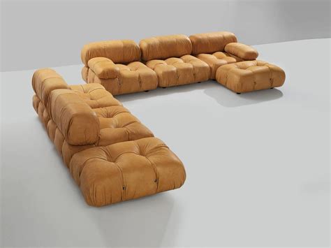 Mario Bellini Reupholstered Camaleonda Modular Sofa In Cognac Leather