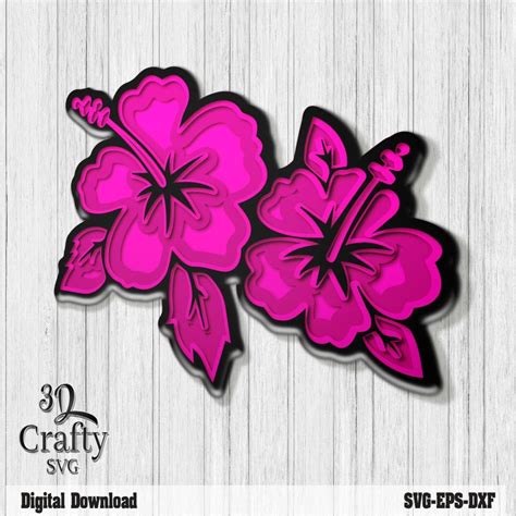 D Flower Svg Hibiscus Svg Flower Png Hibiscus Png Etsy