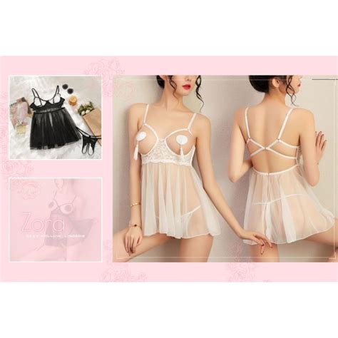 Jual Zora Sexy Hollow Lingerie Berkawat Underwired Babydoll Open Chest