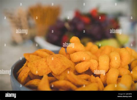 Different Types Of Chips In A Bowl At A Home Party Stock Photo Alamy