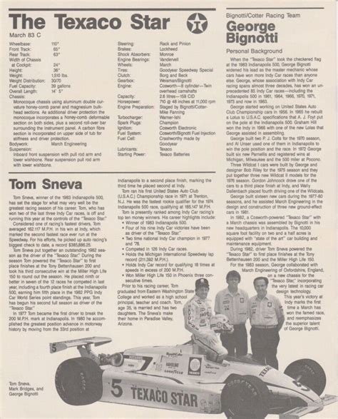 Tom Sneva Texaco Havoline Cosworth March Indy Car Hero Card Ebay