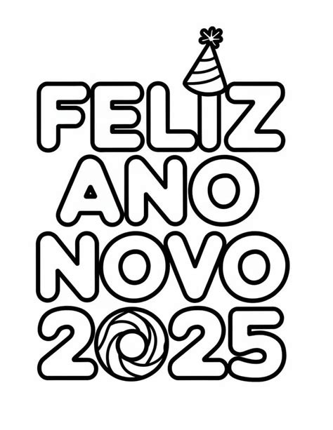 Desenhos de Feliz Ano Novo 2025 Para Crianças de 4 Ano para Colorir e