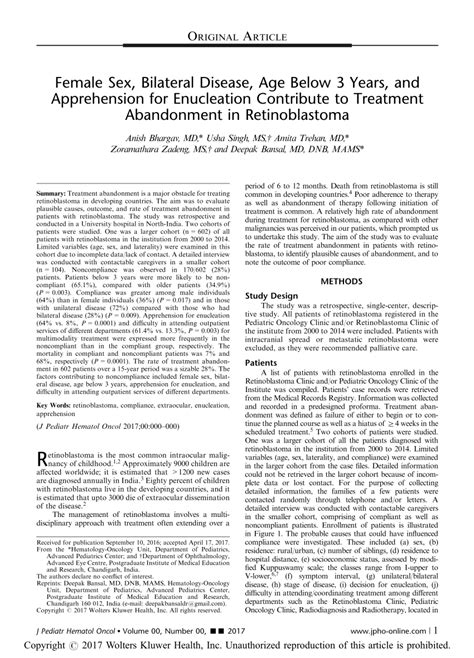 Pdf Female Sex Bilateral Disease Age Below 3 Years And Apprehension For Enucleation