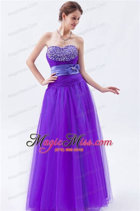 Eggplant Purple A Line Princess Sweetheart Floor Length Tulle Beading