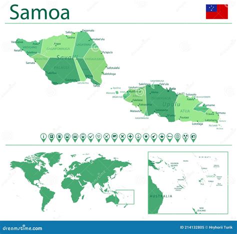 萨摩亚详细介绍了地图和国旗 世界地图的萨摩亚 向量例证 插画 包括有 旅游业 管理 蚜虫 绘图 214132805