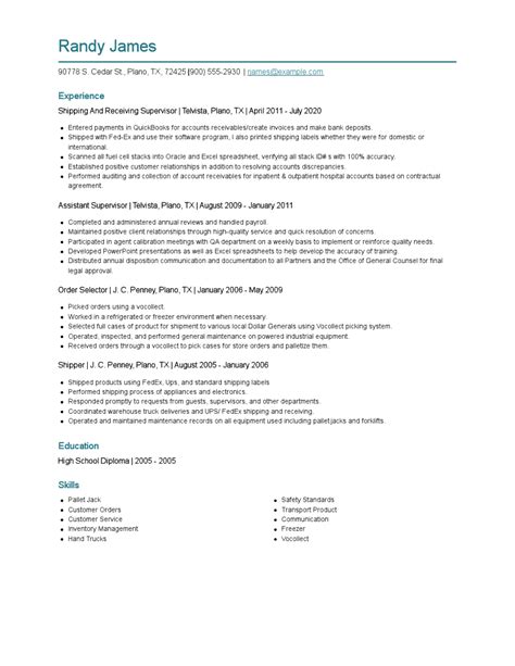 Shipping And Receiving Supervisor Resume Examples And Tips Zippia