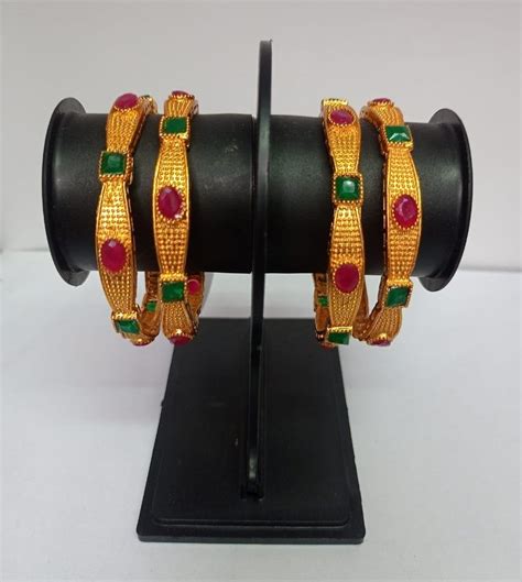 Golden Party Piece Resin Brass Bangles Set Size Inch At Rs