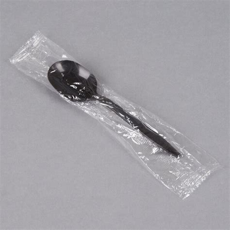 Choice Individually Wrapped Medium Weight Black Plastic Soup Spoon