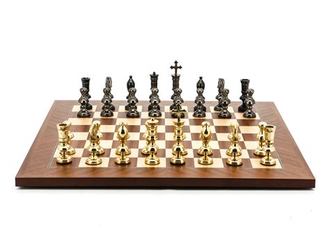 Dal Rossi Italy Chess Set Mahogany Maple Flat Board 50cm With Metal