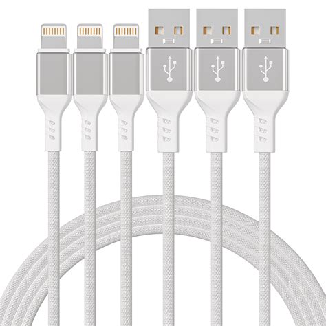 3 Pack 6ft Long Mfi Certified Phone Charger Cable Heavy Duty Durable Braided Data Sync