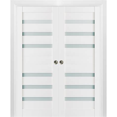 Sliding French Double Pocket Doors Frosted Glass Quadro 4266 White