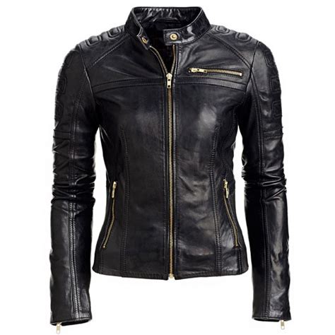 Womens Genuine Lambskin Soft Leather Motorcycle Slim Fit Biker Jacket