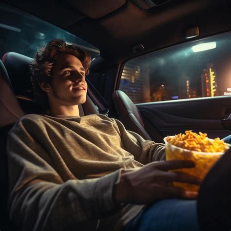 Foto De Un Joven Sentado En El Asiento Trasero Del Auto Viendo Una