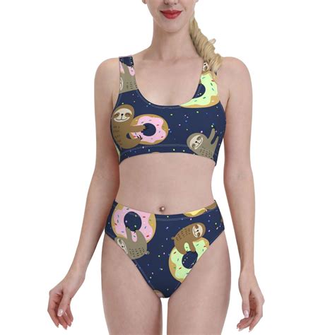 Fotbe Women S Sloth With Donuts Print Bikini High Waisted Swimsuit Two