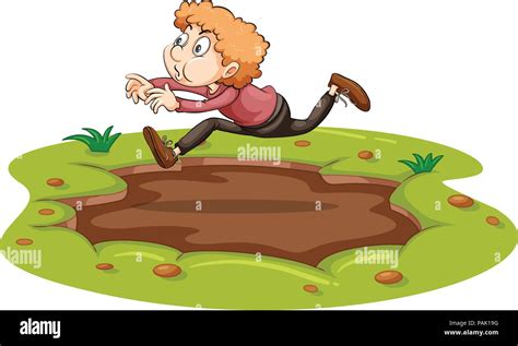 A Man Jumping Over Mud Illustration Stock Vector Image And Art Alamy
