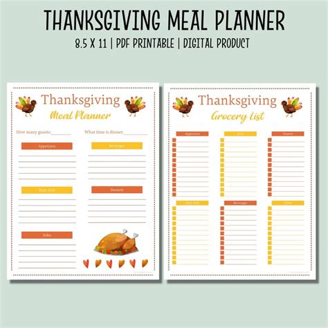 Thanksgiving Meal Planner Printable Thanksgiving Menu Planning