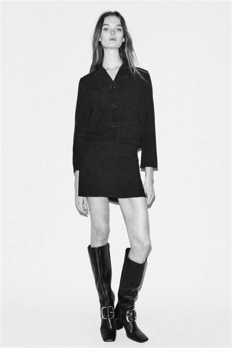 Suede Leather Mini Skirt Zw Collection Black Zara United States