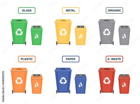 Garbage cans vector flat illustrations. Sorting garbage. Ecology and recycle concept. Trash cans ...