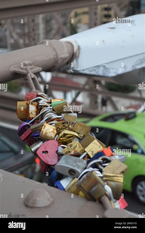 Love Locks And Graffiti Seen Written On The Brooklyn Bridge In Nyc Ny