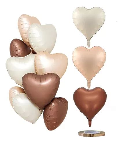 Globos Corazones Mate Color Retro Nude Crema Marron