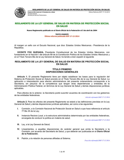 Reglamento De La Ley General De Salud En Materia De En Salud