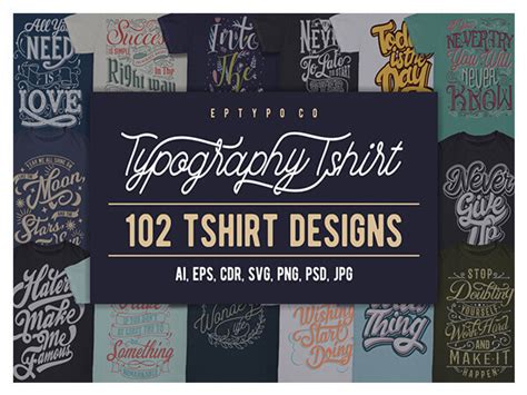 102 Typography Tshirt Designs Bundle - Thefancydeal