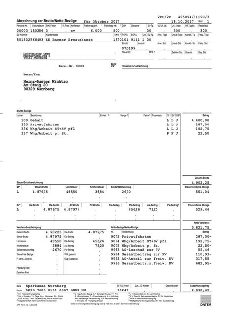 Lohnzettel Lohnabrechnung Muster Datev