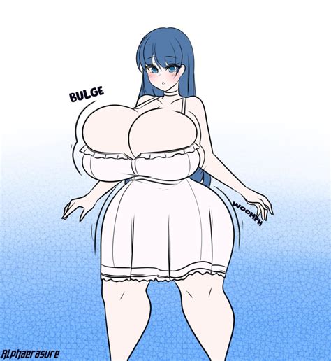 Rule 34 1girls Alphaerasure Ass Expansion Blue Eyes Blue Hair Blush Breast Expansion Cleavage