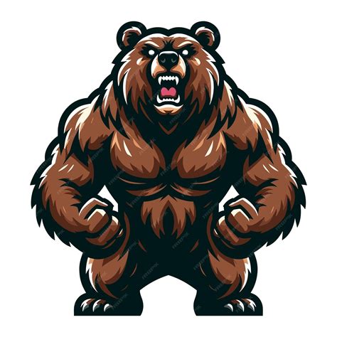 Premium Vector Strong Body Muscle Wild Beast Grizzly Bear Mascot